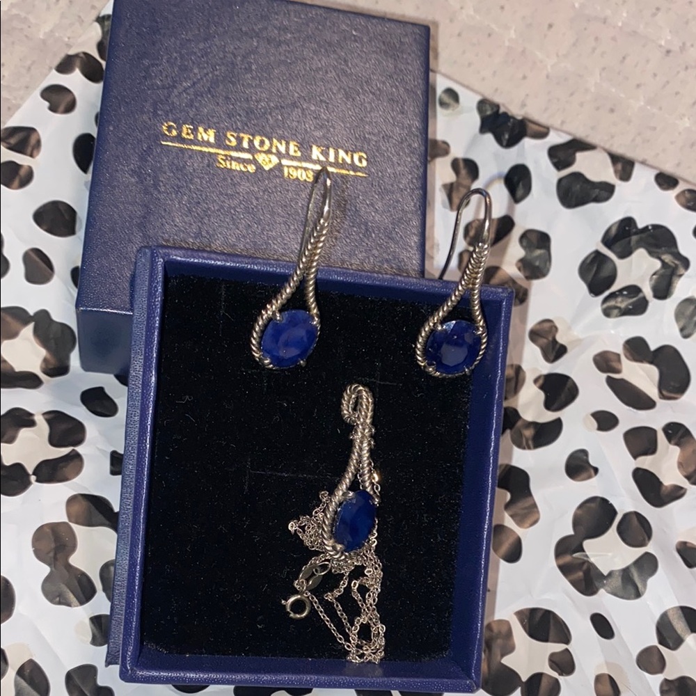 Elegant Blue and Silver Drop Earrings and necklace set